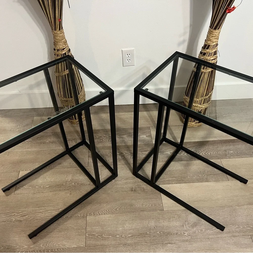 Modern Black Glass Top Side Tables